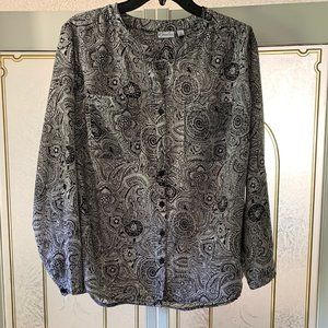 Kim Rogers Long Sleeve (with 3/4 adj) Black & White Button-Down Blouse, Size 1X